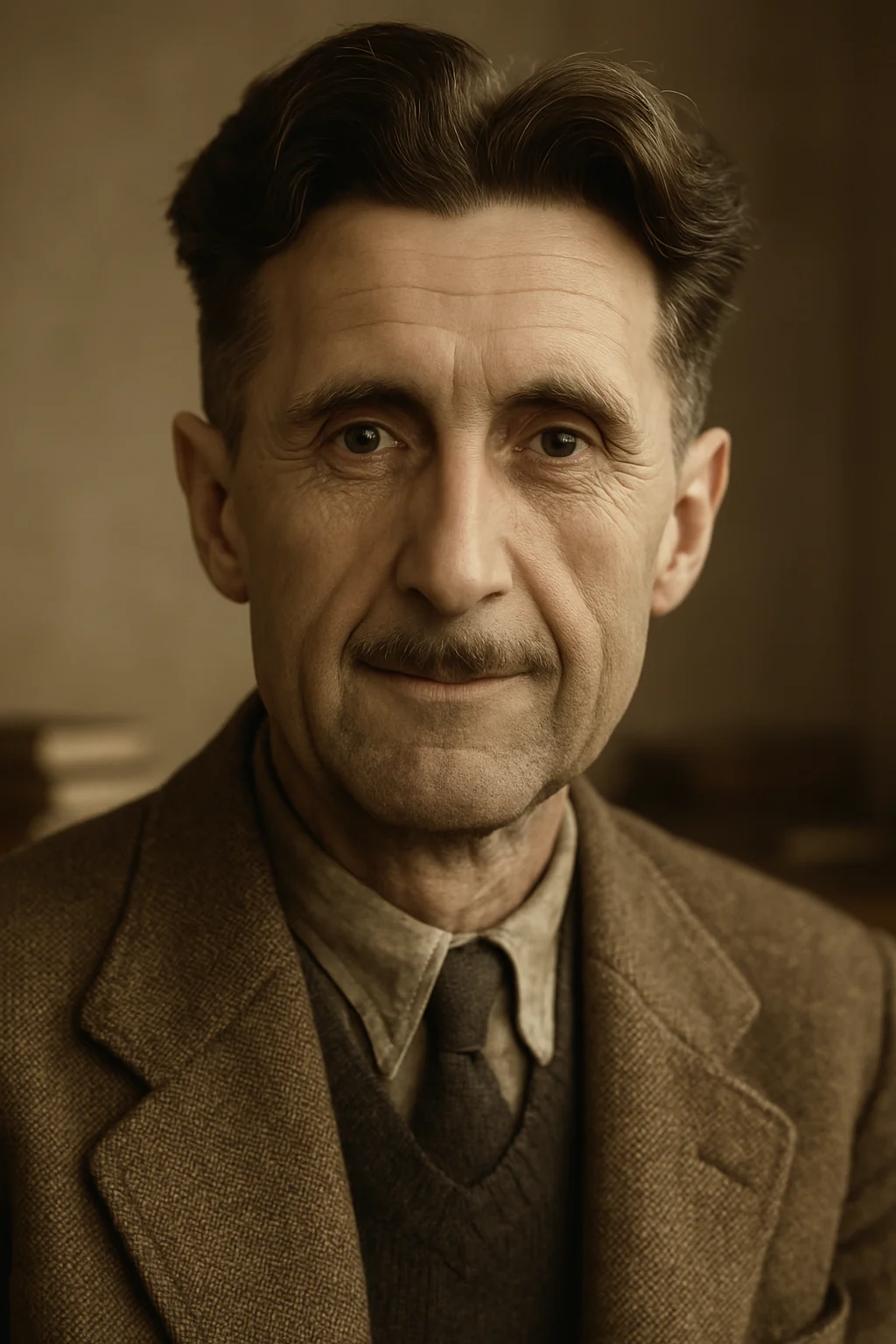Portrait of George Orwell - author of the quote: "“Confession is not betrayal. What you say or do doesn't matt..."