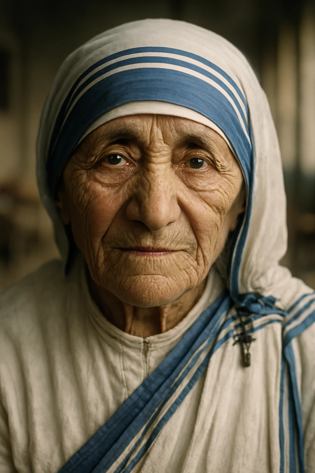 Portrait of Mother Teresa - author of the quote: "“Let no one ever come to you without leaving better and happ..."