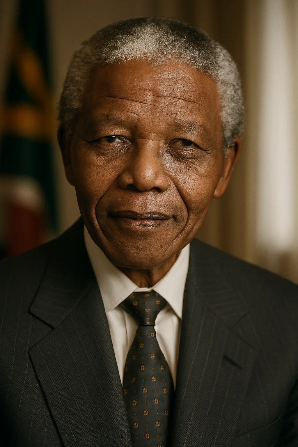 Portrait of Nelson Mandela - author of the quote: "“I am not an optimist, but a great believer of hope.”"